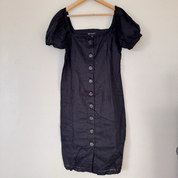 INC Cottage Puff Sleeve Black Button Front Dress Women's Size 8 Dream Dressing - Picture 2 of 8